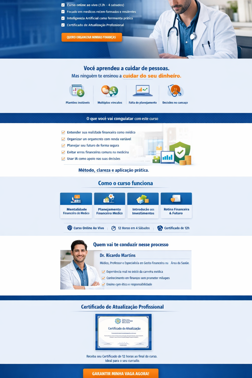 Landing page visual do curso Gestão Financeira Médica 4.0